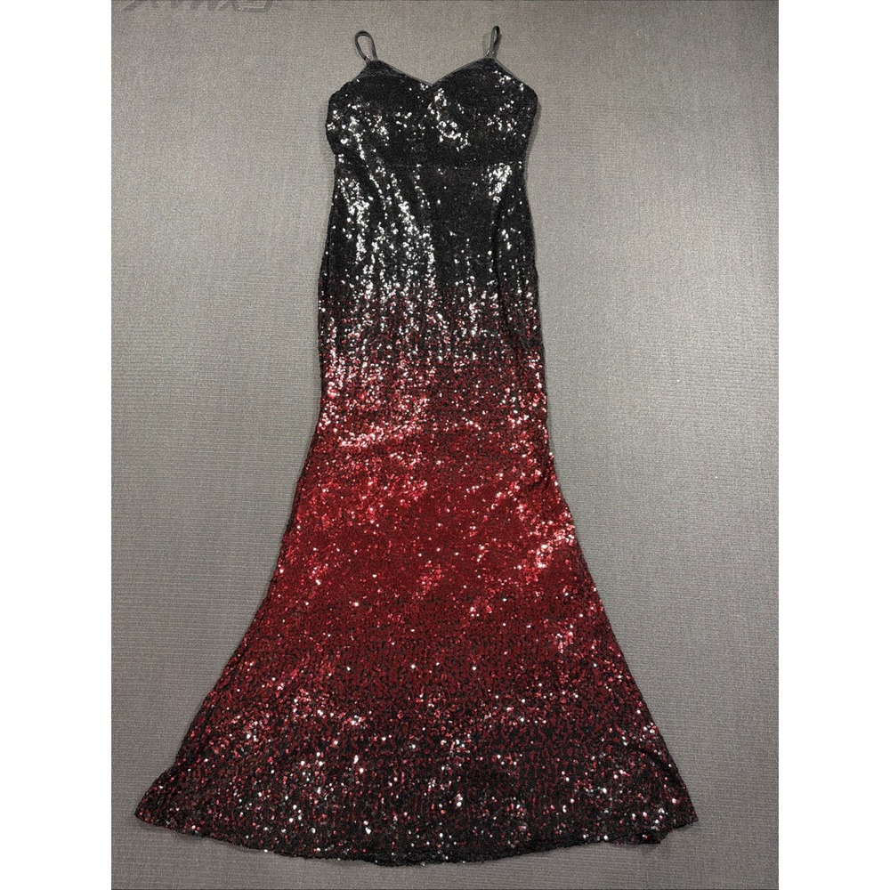 Haute Monde Sequin Black Red Ombré Maxi Dress Size Medium NWOT